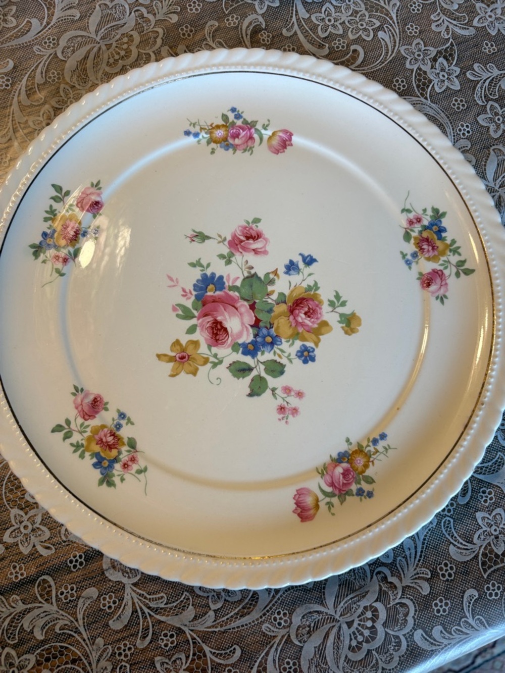 EUC set 6 Floral porcelain 10 1/2” Plates Pink & Blue, no chips , $49